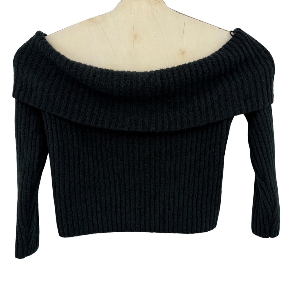Abercrombie & Fitch Sweater Women XL Black Off Shoulder Ribbed Wool Blend Goth